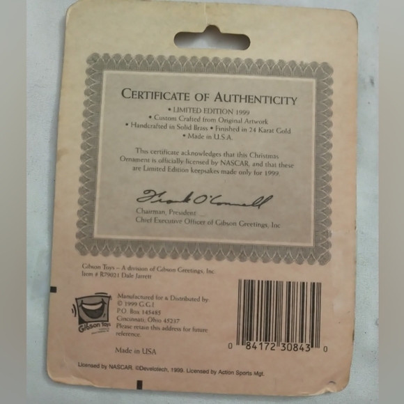 1999 Limited Edition Nascar Dale Jarrett Christmas Ornament 24k Gold Finish - Picture 3 of 3